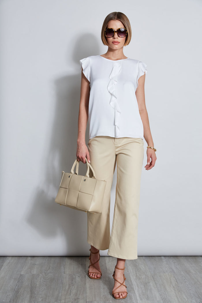 Elie Tahari Silk Ruffle Shirt Sky White