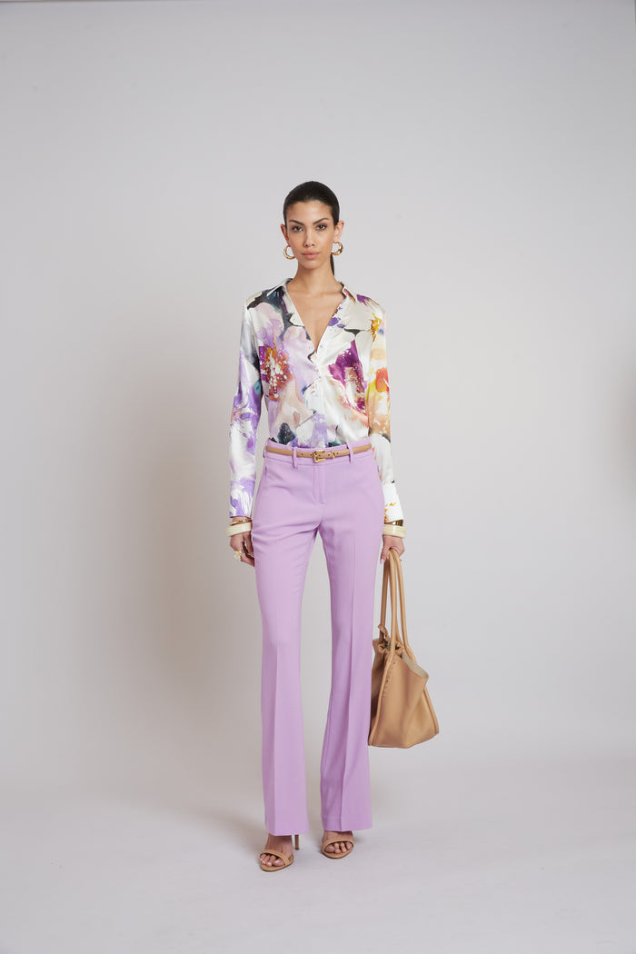 Elie Tahari Silk Satin Bloom Shirt MULTI