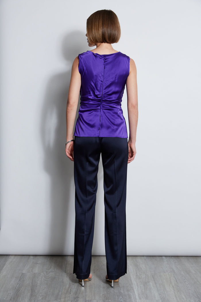 Elie Tahari Silk Satin Braid Ruched Top GRAPE