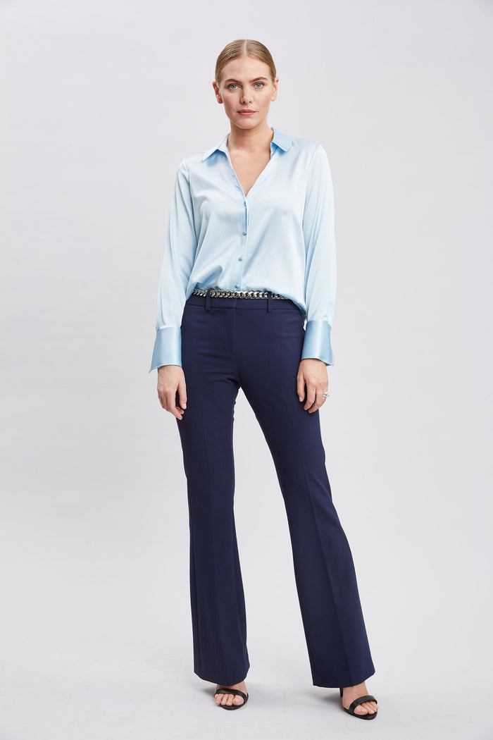 Elie Tahari Silk Satin Button Down Shirt MIST BLUE