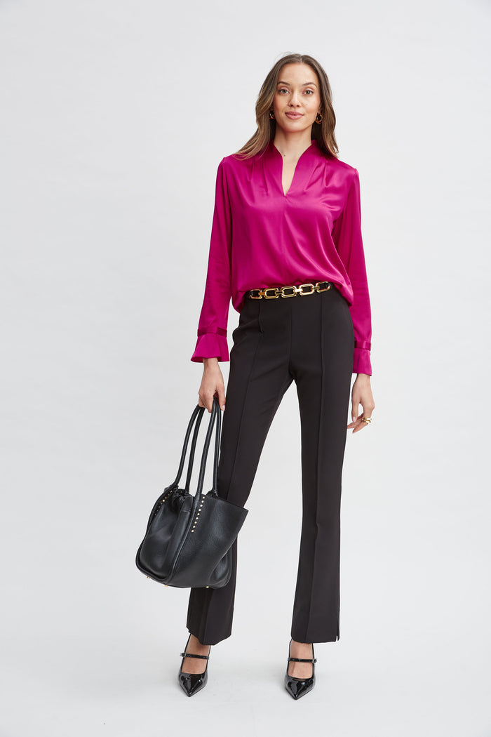 Elie Tahari Silk Satin Contour Neck Shirt ROSE