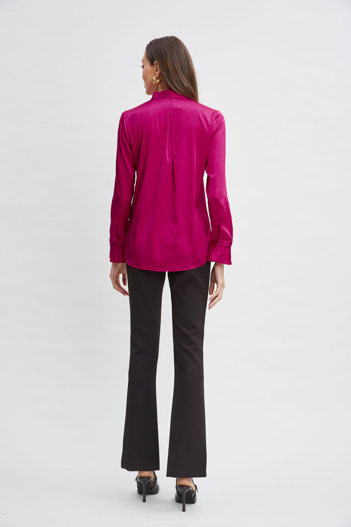 Elie Tahari Silk Satin Contour Neck Shirt ROSE