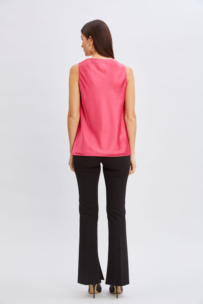 Elie Tahari Silk Satin Cowl Neck Top HAUTE PINK