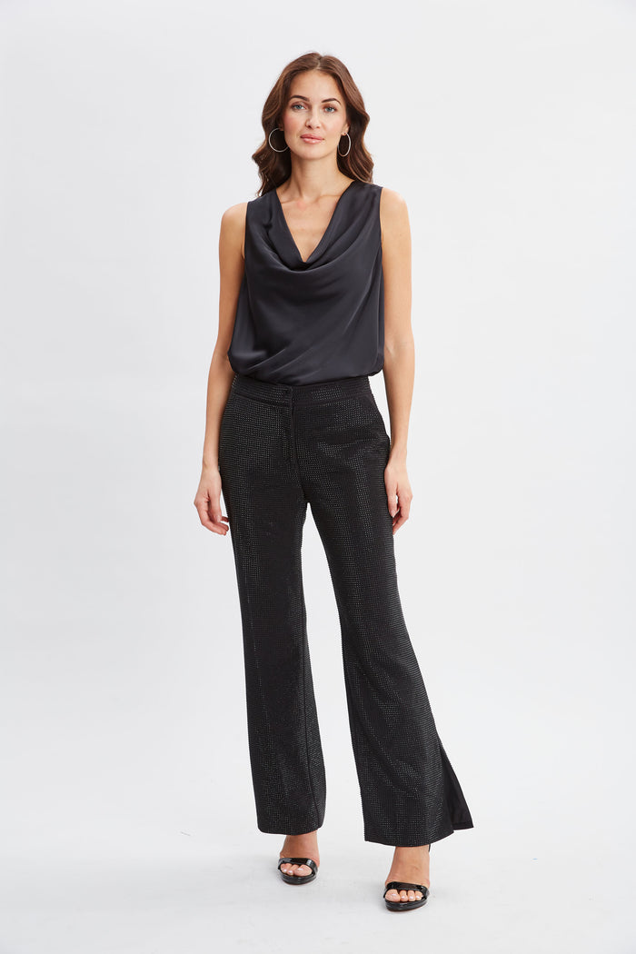 Elie Tahari Silk Satin Cowl Neck Top Noir