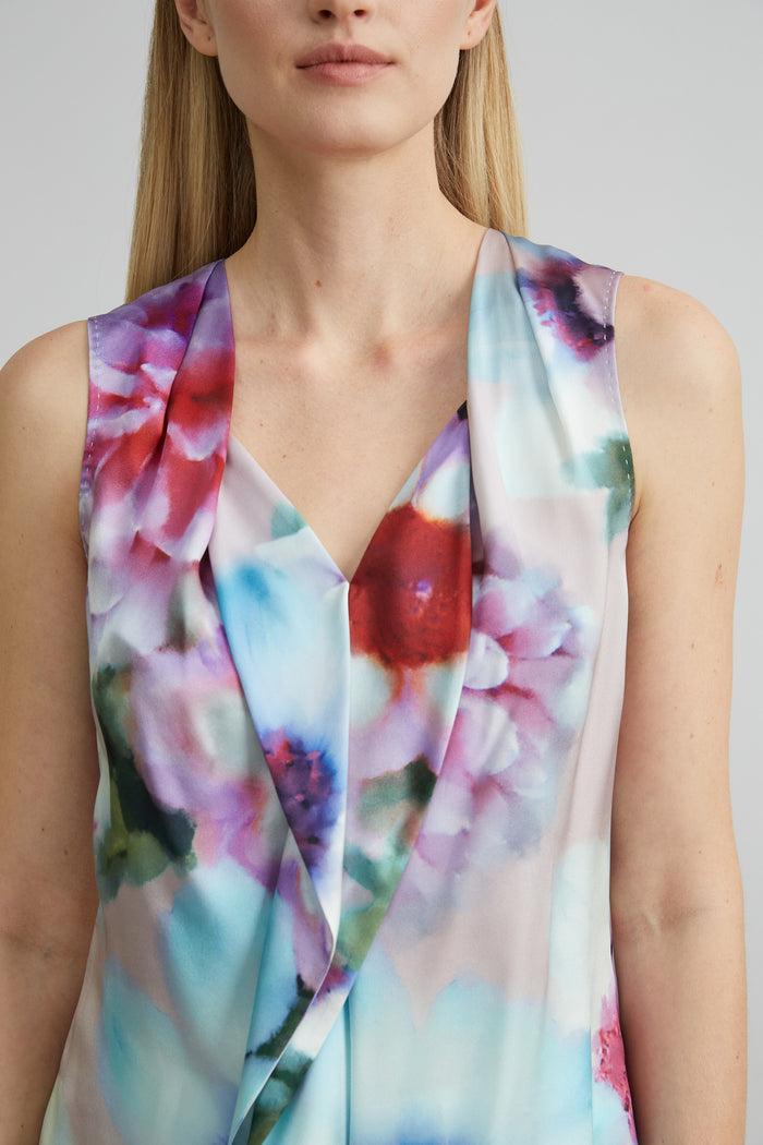 Elie Tahari Silk Satin Fantasia Floral Shirt MULTI