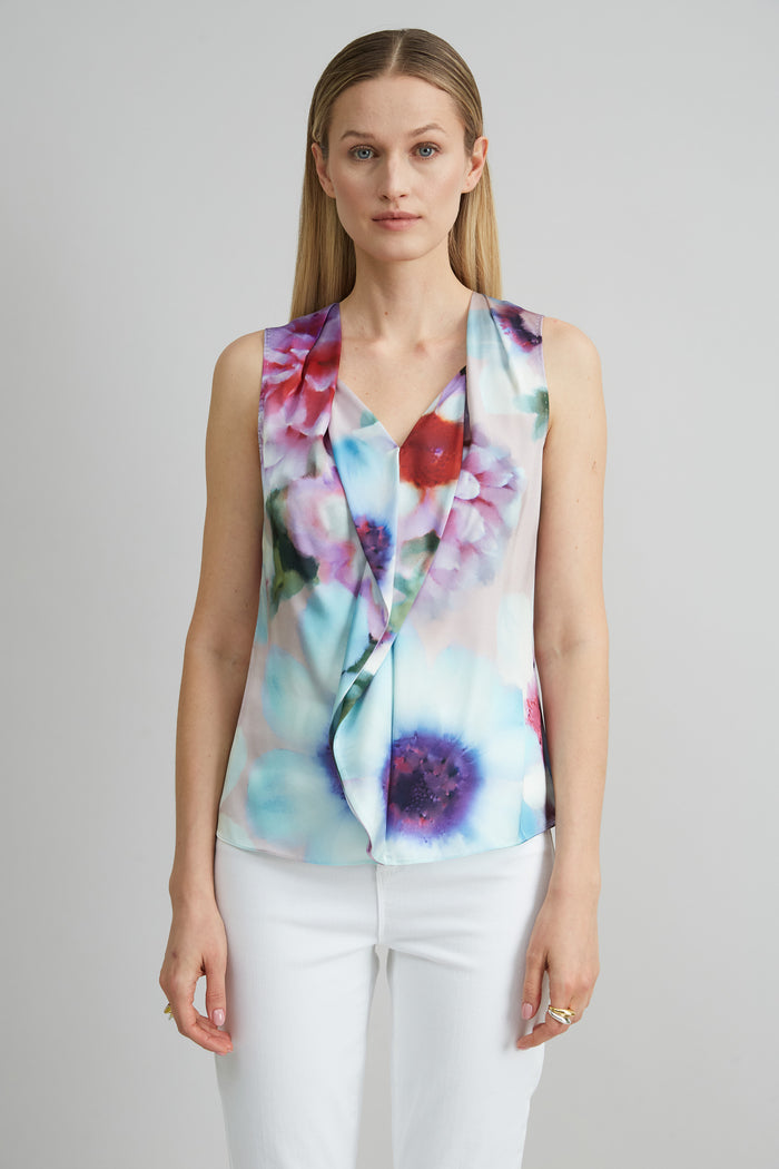 Elie Tahari Silk Satin Fantasia Floral Shirt MULTI