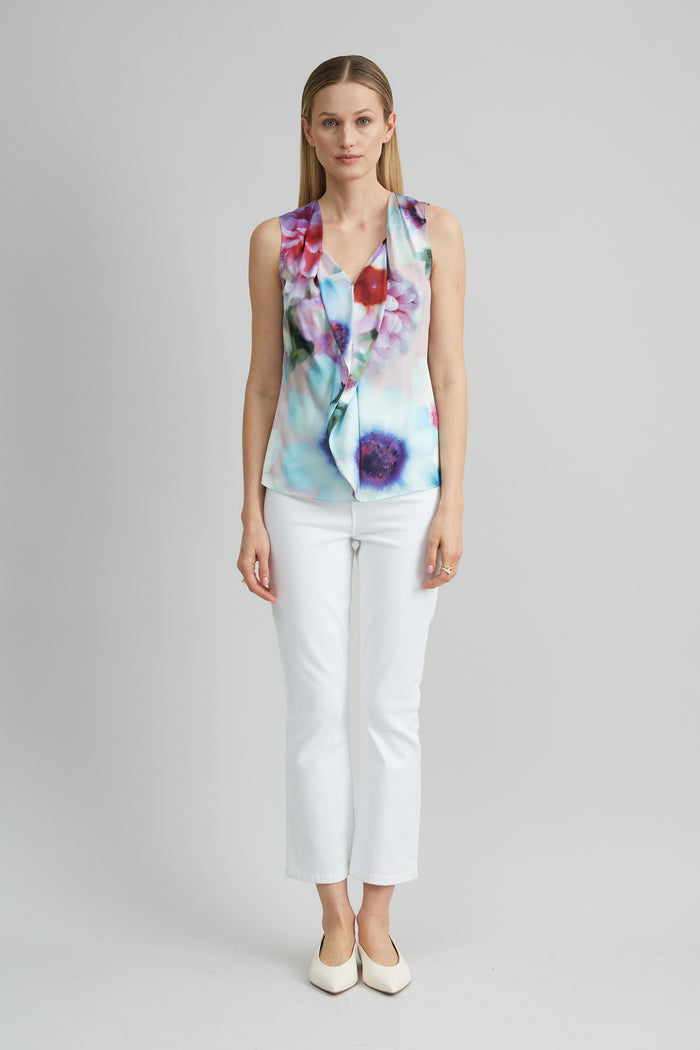 Elie Tahari Silk Satin Fantasia Floral Shirt MULTI