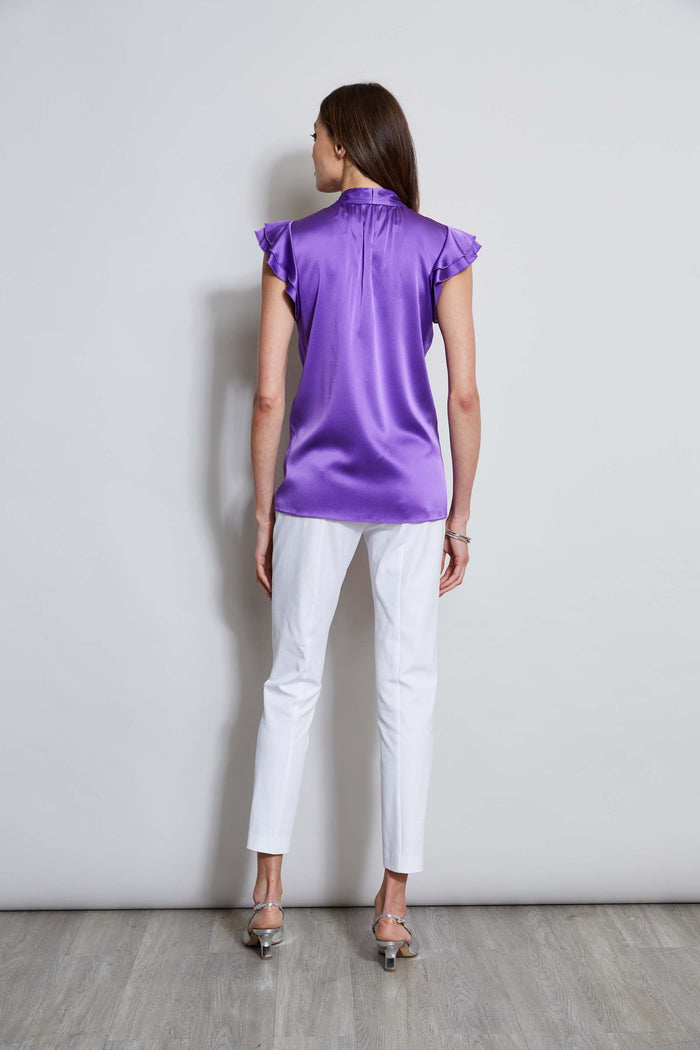 Elie Tahari Silk Satin Flutter Sleeve Shirt VIOLET