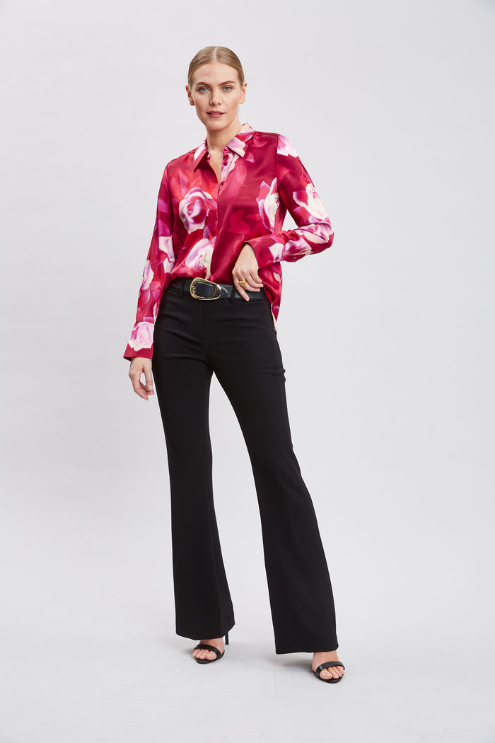 Elie Tahari Silk Satin Moulin Rouge Shirt MULTI