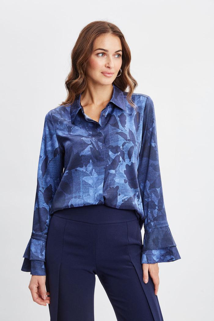 Elie Tahari Silk Satin Night Shadow Shirt MULTI