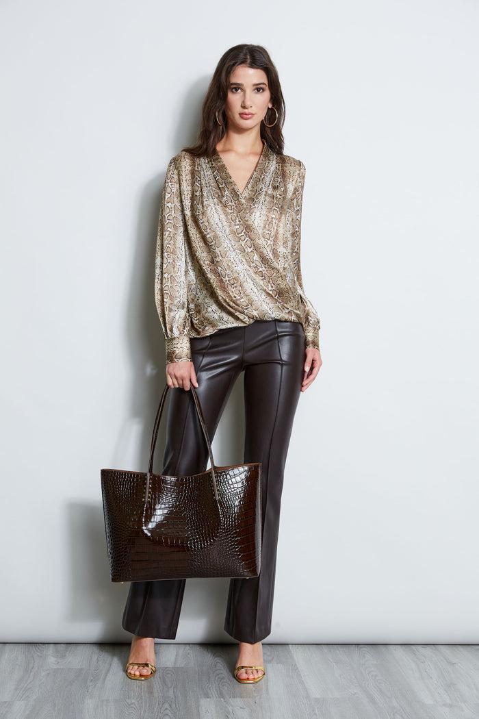 Elie Tahari Silk Satin Python Draped Shirt MULTI
