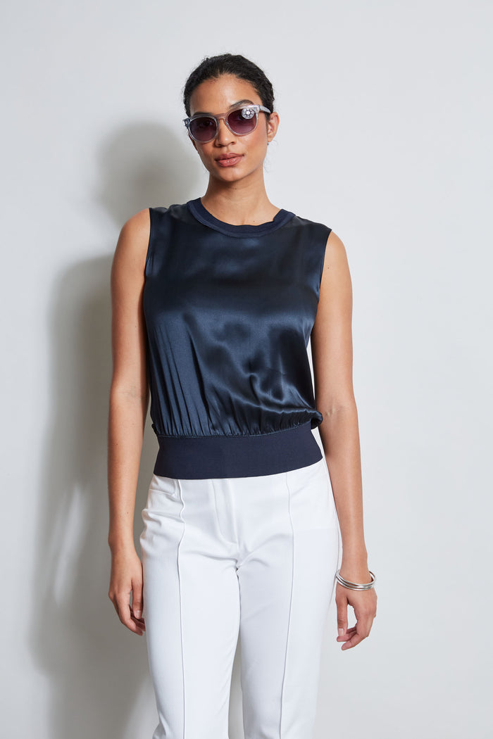 Elie Tahari Silk Satin Rib Shirt STARGAZER
