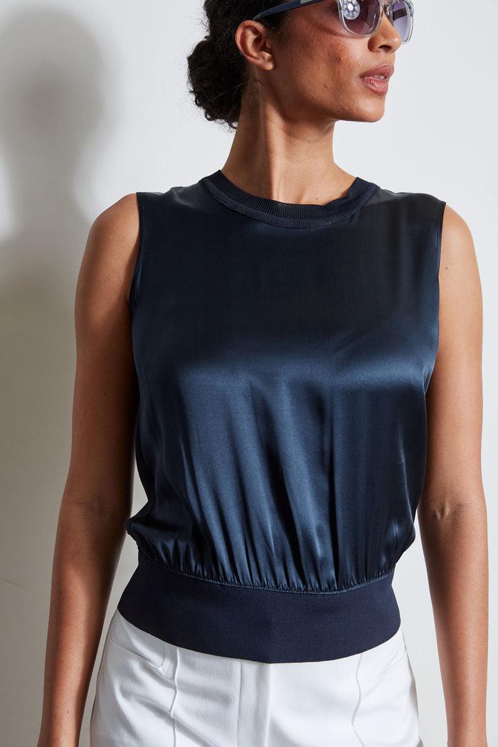 Elie Tahari Silk Satin Rib Shirt STARGAZER