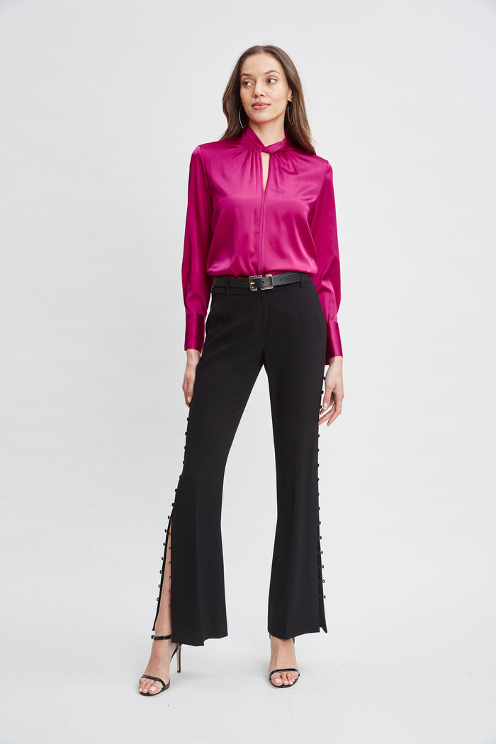 Elie Tahari Silk Satin Twist Neck Shirt ROSE