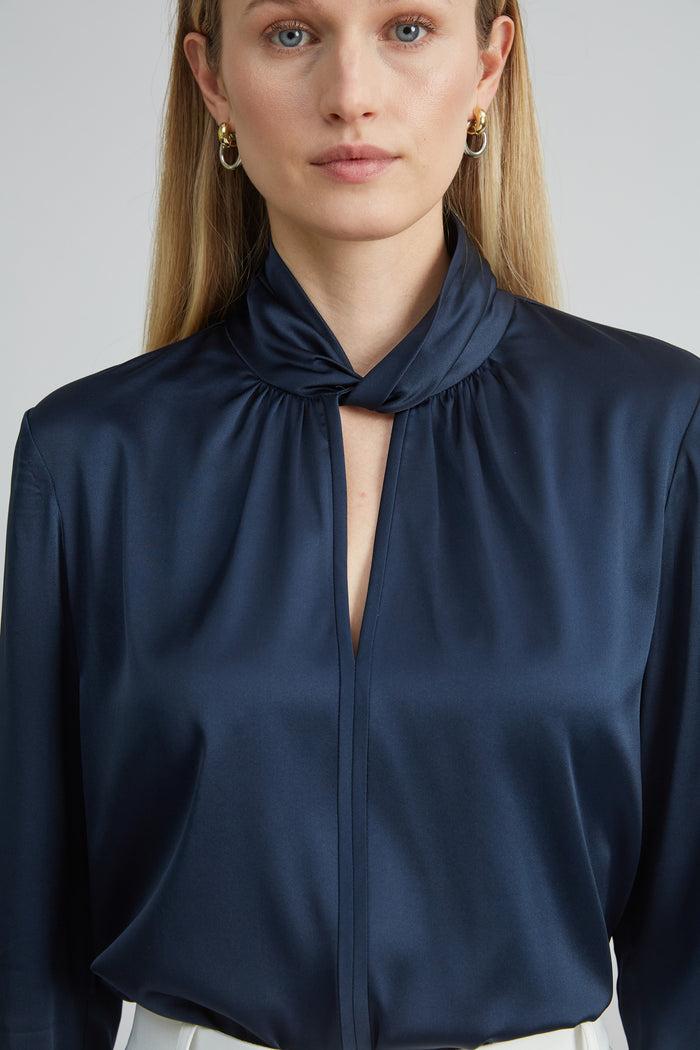 Elie Tahari Silk Satin Twist Shirt STARGAZER