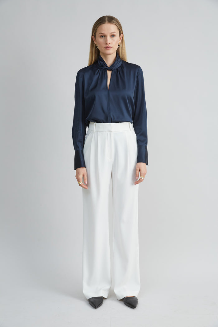 Elie Tahari Silk Satin Twist Shirt STARGAZER