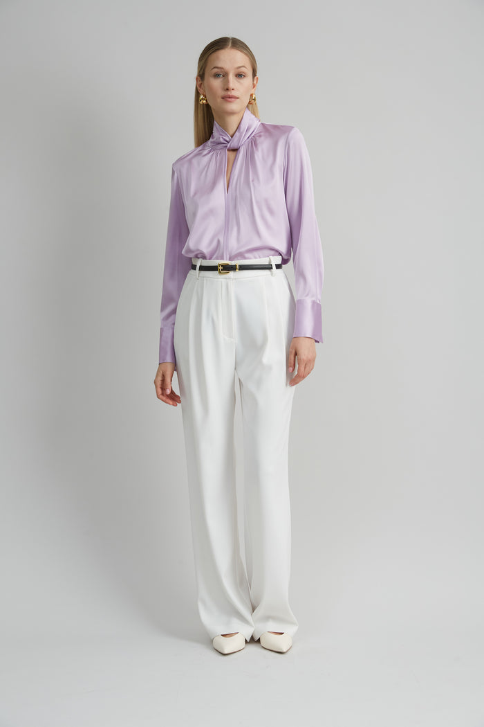 Elie Tahari Silk Satin Twist Shirt THISTLE