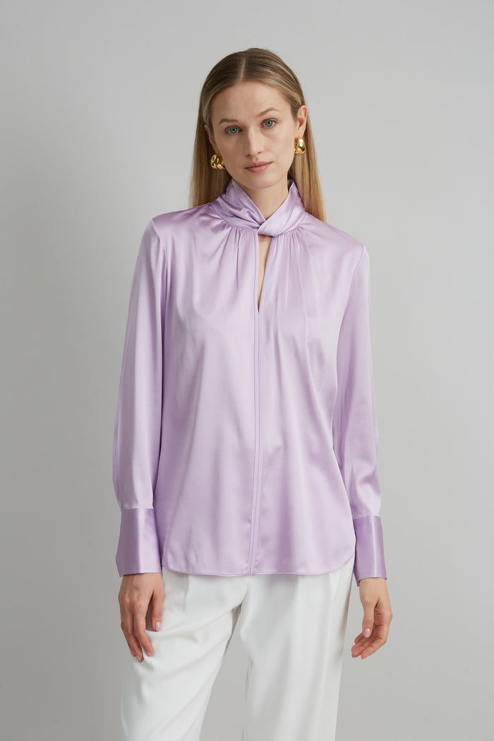 Elie Tahari Silk Satin Twist Shirt THISTLE