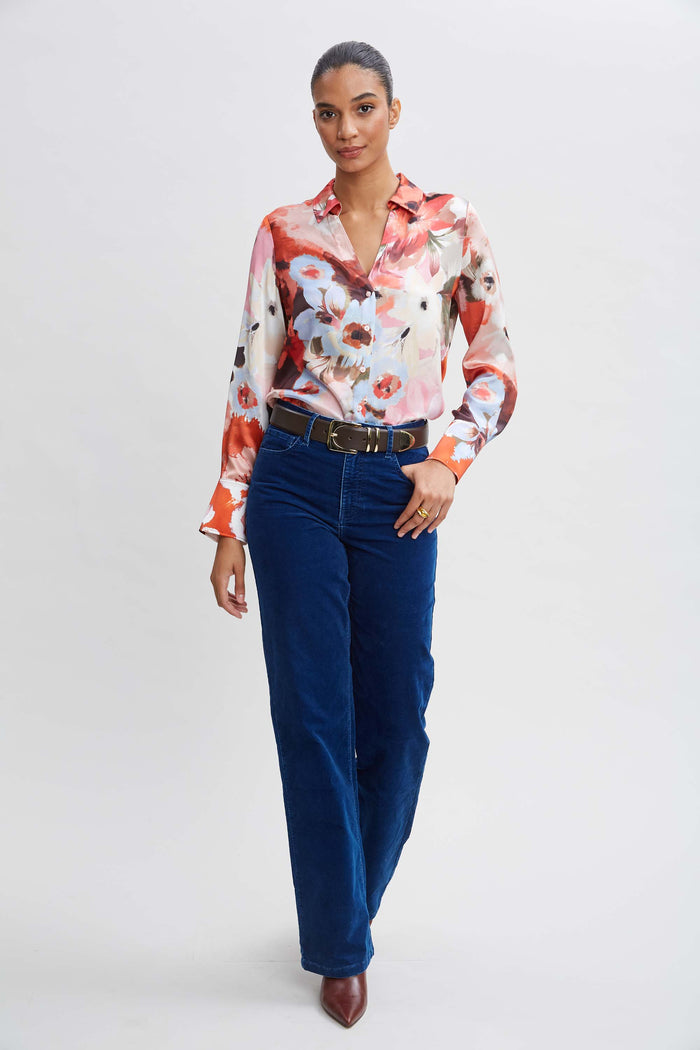 Elie Tahari Silk Satin Wintergarden Shirt MULTI