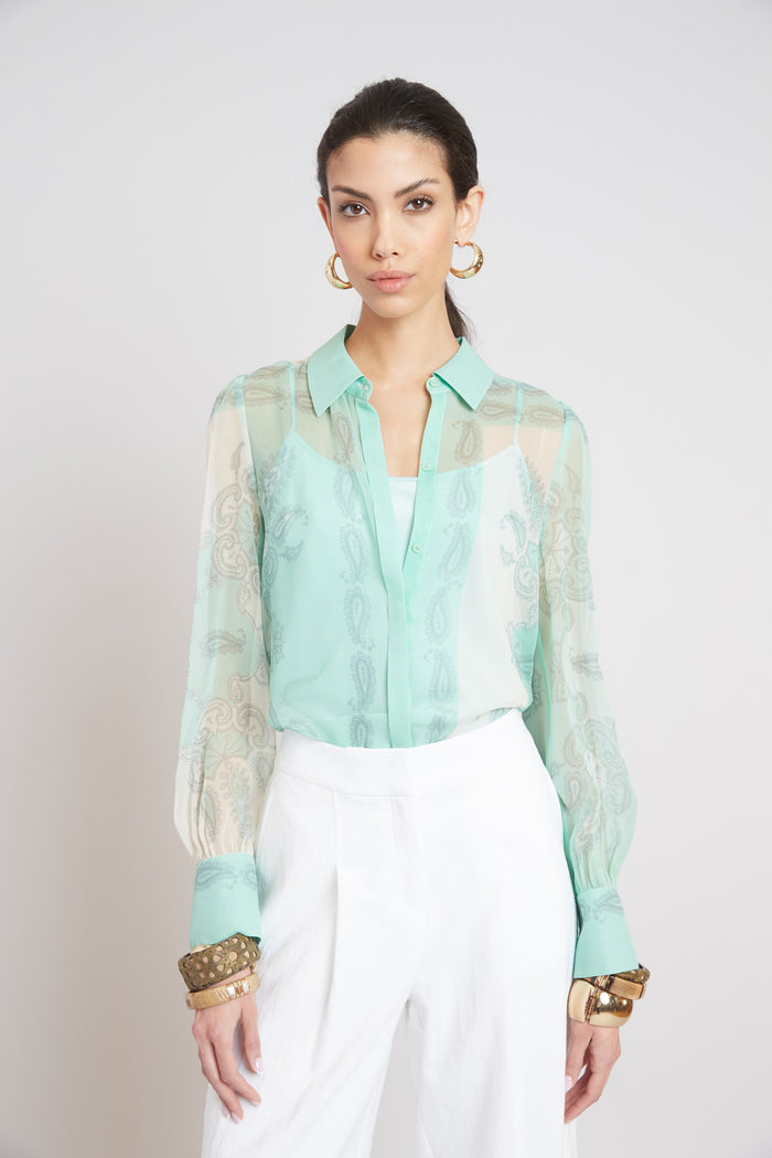 Elie Tahari Silk Scarf Print Shirt MULTI