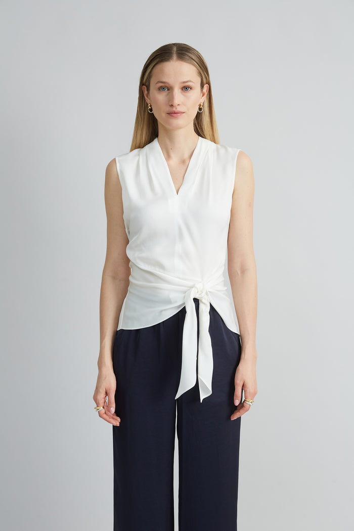 Elie Tahari Silk Side Tie Shirt FRESH PEARL