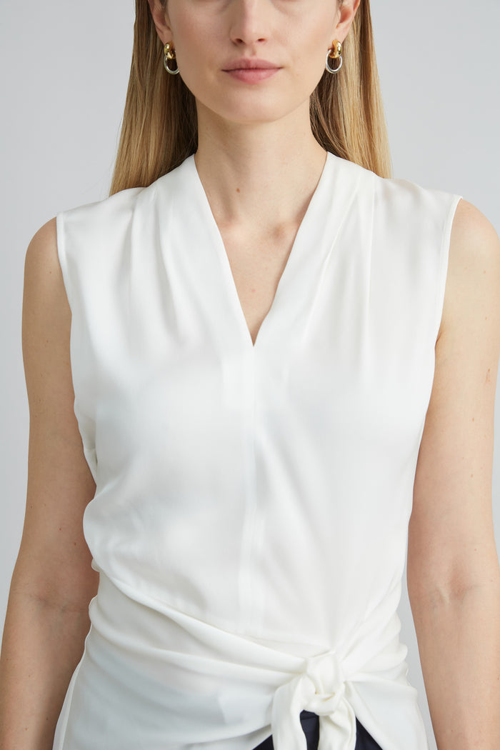 Elie Tahari Silk Side Tie Shirt FRESH PEARL