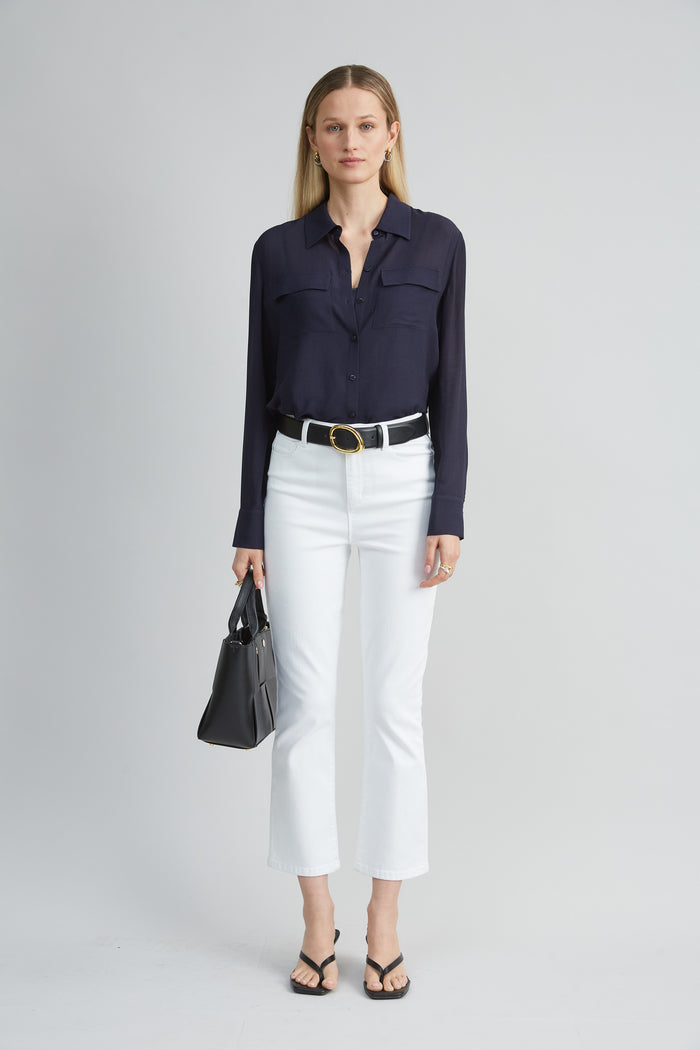 Elie Tahari Silk Texture Utility Shirt INDIGO