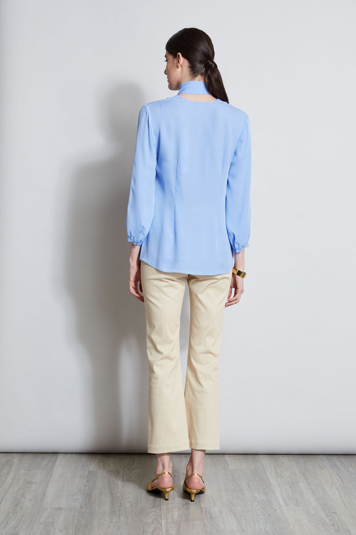 Elie Tahari Silk Tie Button Shirt HORIZON BLUE