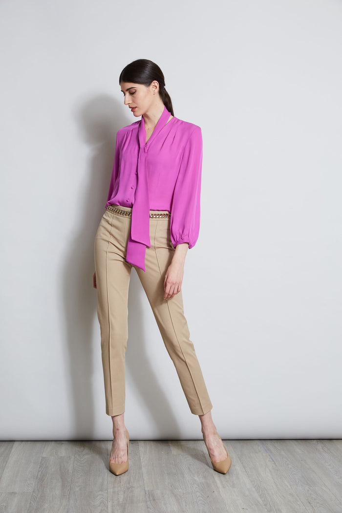 Elie Tahari Silk Tie Button Shirt PEONY