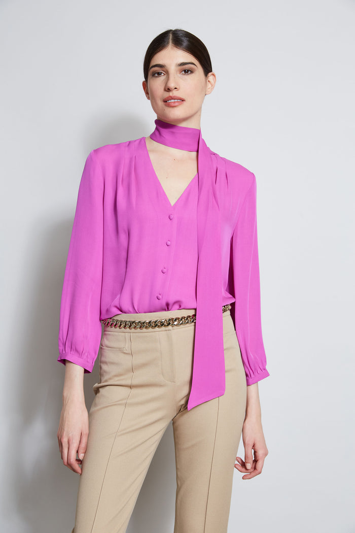 Elie Tahari Silk Tie Button Shirt PEONY