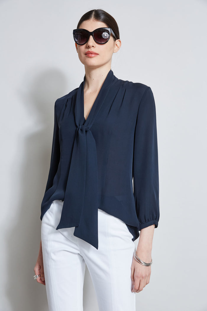 Elie Tahari Silk Tie Button Shirt STARGAZER