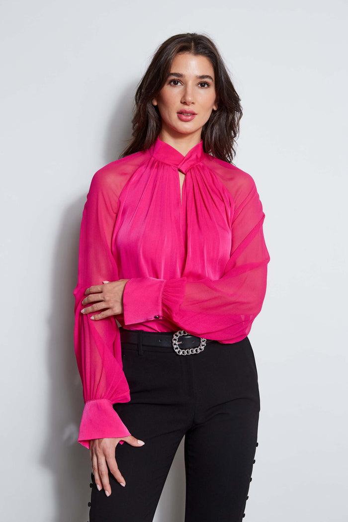 Elie Tahari Silk Twist Keyhole Shirt GYPSY