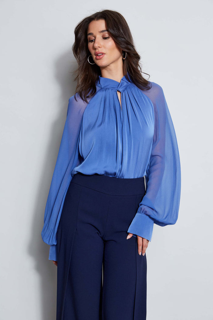 Elie Tahari Silk Twist Keyhole Shirt PARIS BLUE