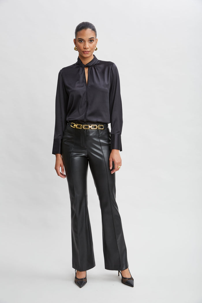 Elie Tahari Silk Twist Neck Shirt BLACK