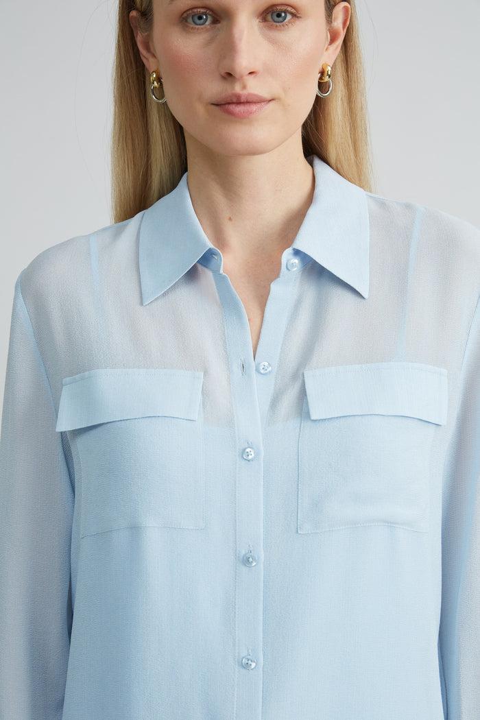 Elie Tahari Silk Utility Texture Shirt MIST BLUE