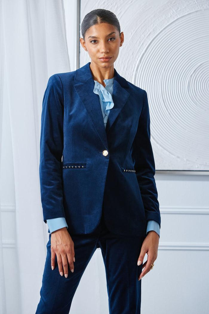 Elie Tahari Single Button Velvet Blazer MIDNIGHT