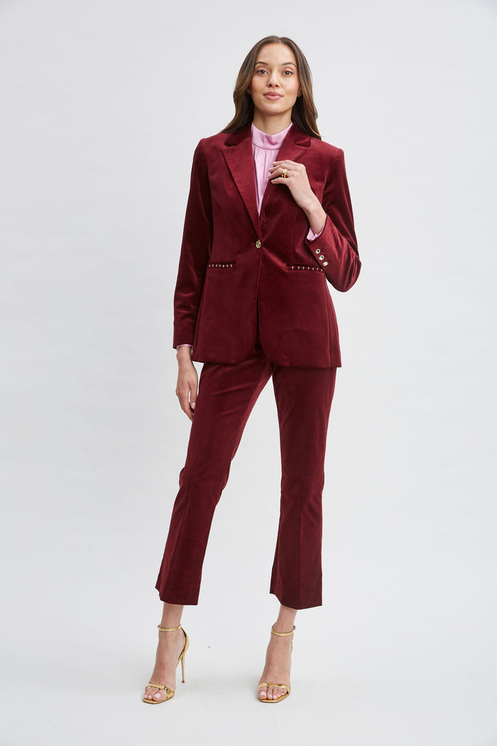 Elie Tahari Single Button Velvet Blazer SANGRIA