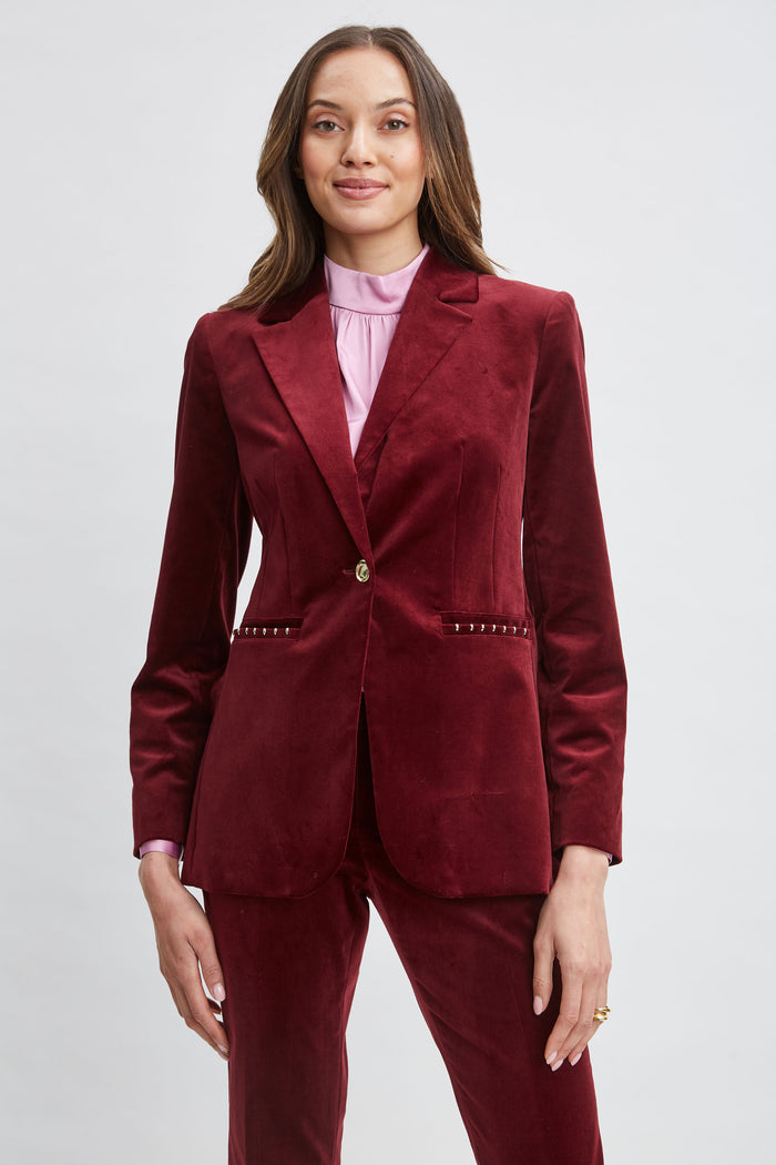 Elie Tahari Single Button Velvet Blazer SANGRIA