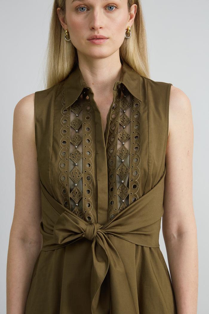 Elie Tahari Sleeveless Cotton Tie Dress SAVOY