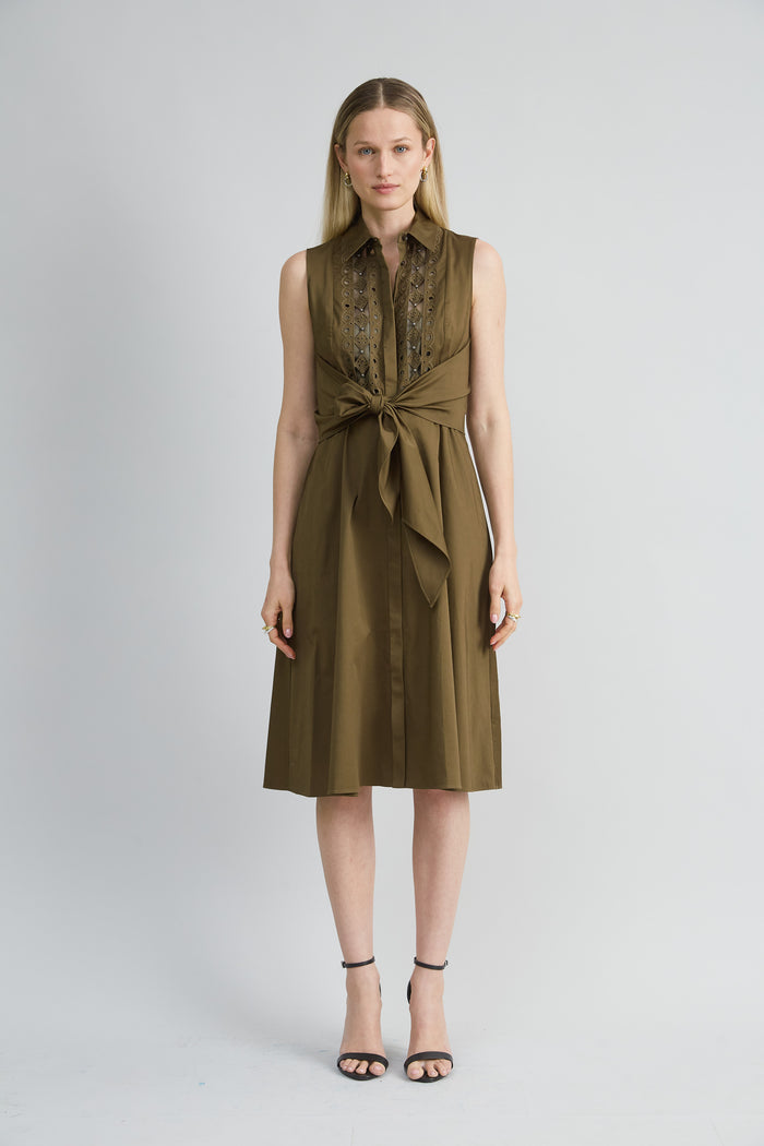 Elie Tahari Sleeveless Cotton Tie Dress SAVOY