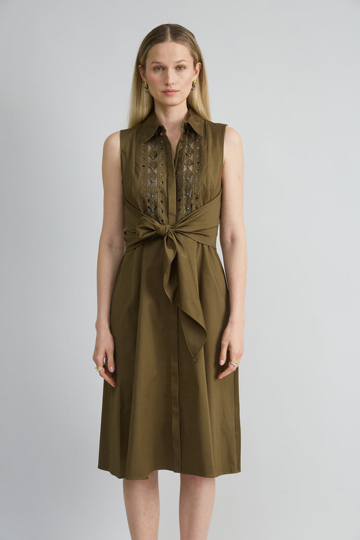 Elie Tahari Sleeveless Cotton Tie Dress SAVOY