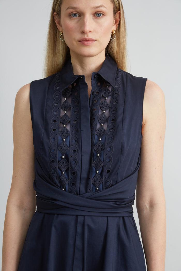 Elie Tahari Sleeveless Cotton Tie Dress STARGAZER