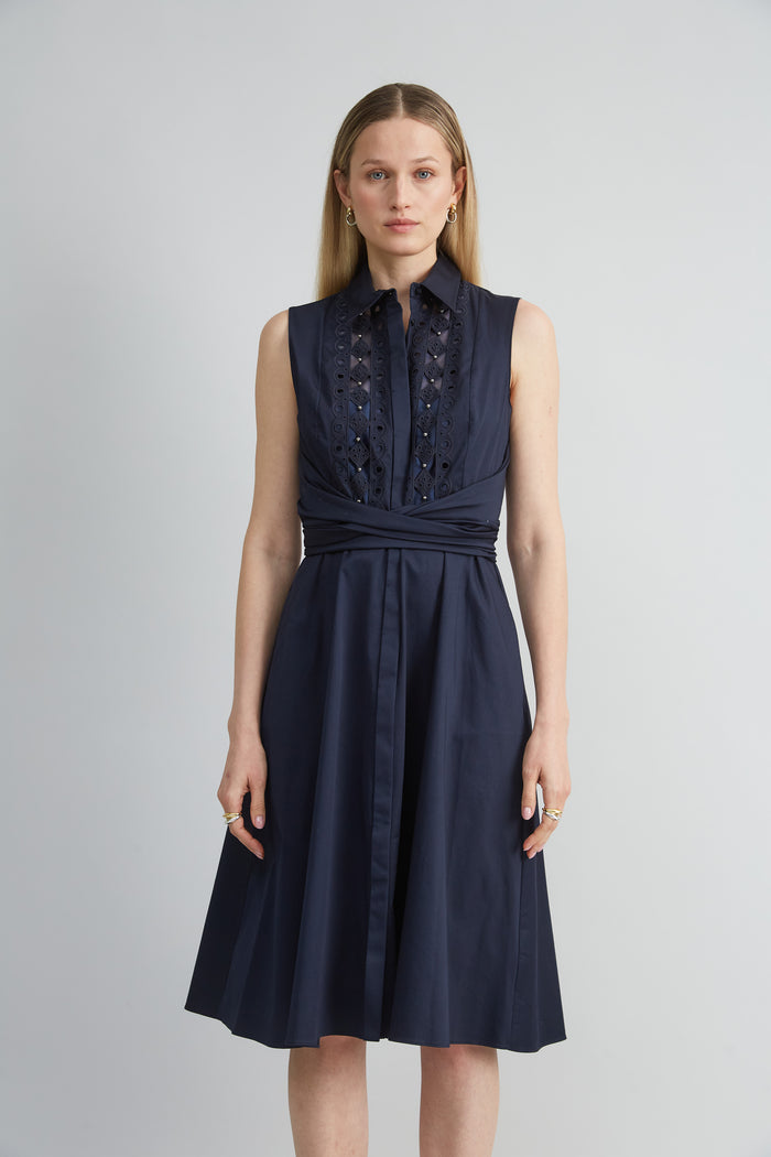 Elie Tahari Sleeveless Cotton Tie Dress STARGAZER
