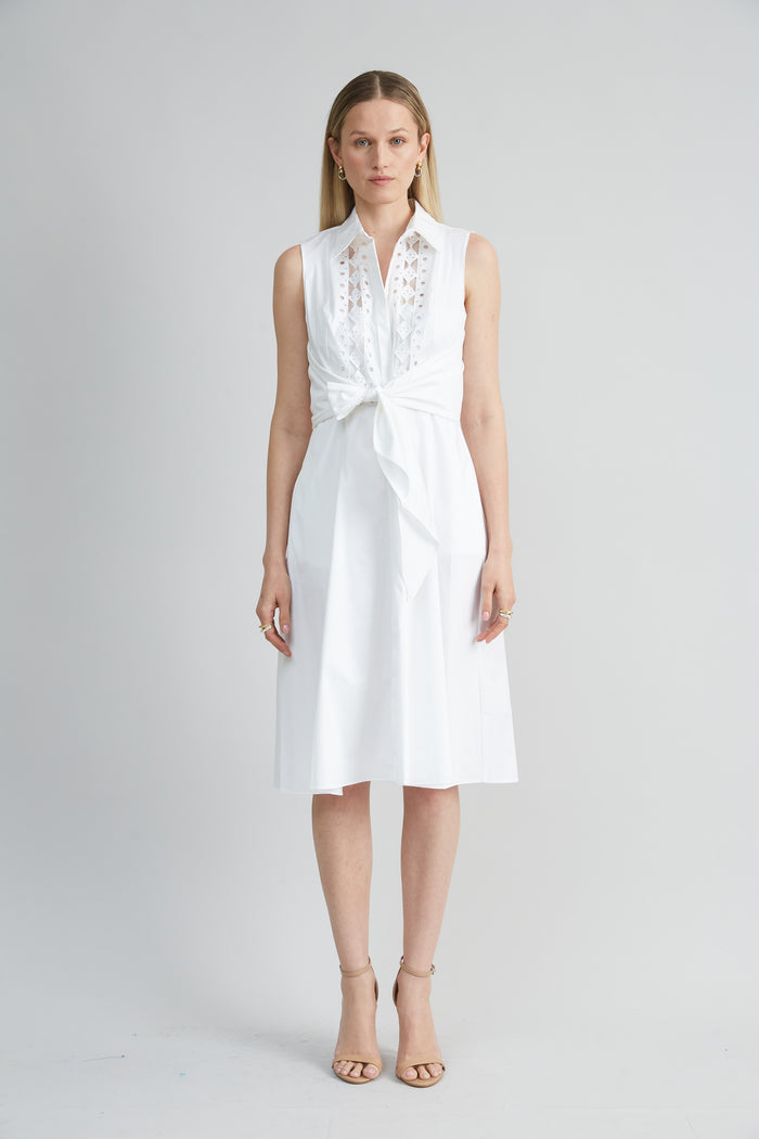 Elie Tahari Sleeveless Cotton Tie Dress WHITE