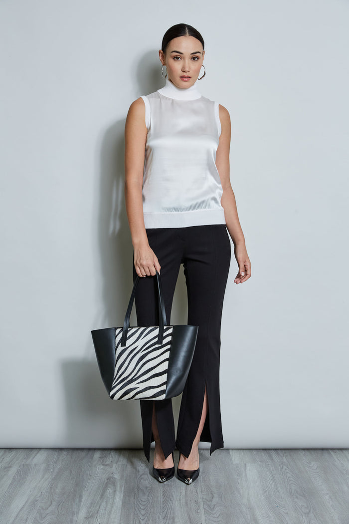 Elie Tahari Sleeveless Satin Front Sweater SNOW