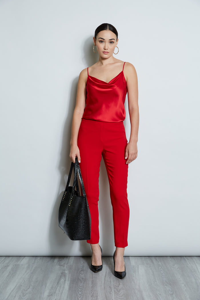 Elie Tahari Slim Fit Crepe Pant FLAME RED