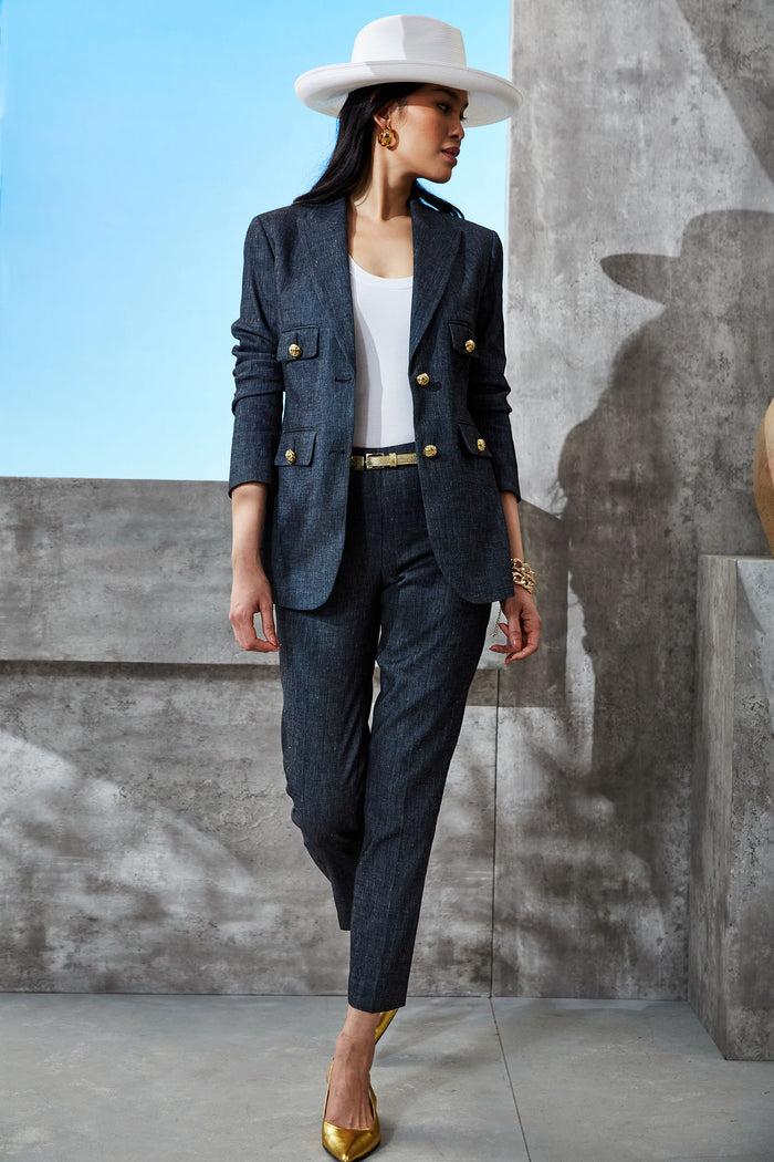 Elie Tahari Slim Linen Pant DENIM