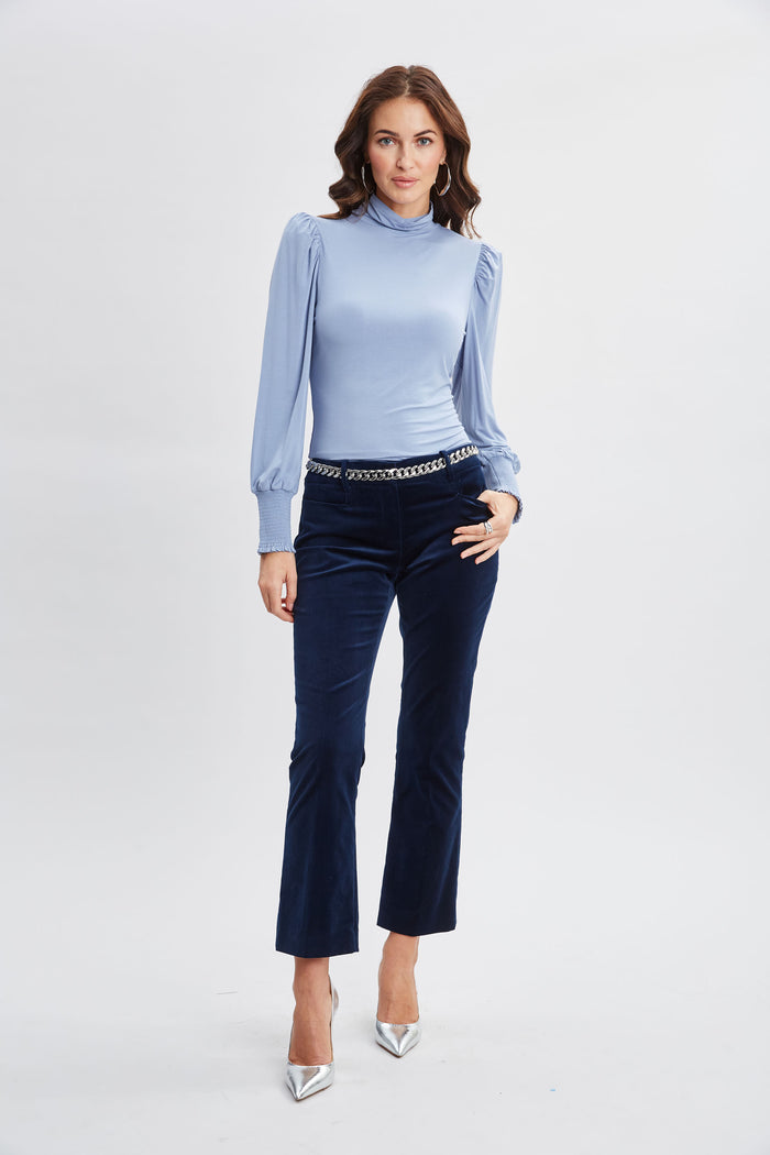 Elie Tahari Smocked Turtleneck Knit BLUE FROST