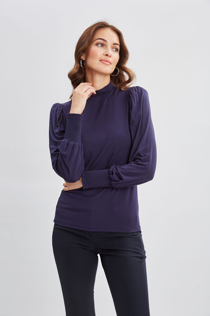 Elie Tahari Smocked Turtleneck Knit STARGAZER