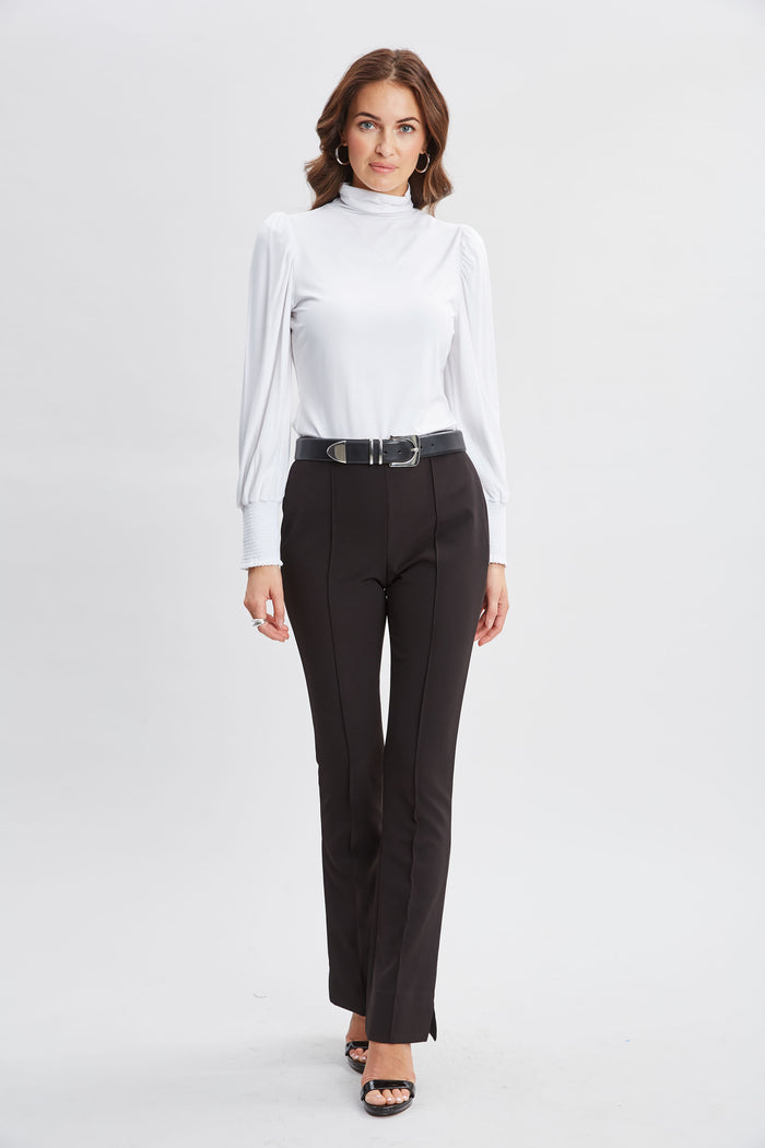 Elie Tahari Smocked Turtleneck Knit WHITE